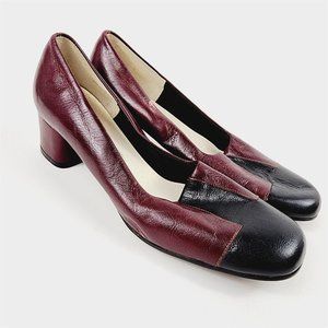Vintage Naturalizer Red Maroon & Black Block Heels Shoes Womens Size 6